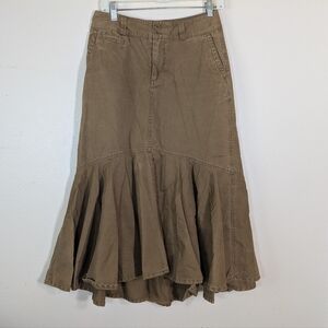 Sundance Khaki Cotton Mermaid Maxi Skirt Boho Ruffle Hem Tan Neutral Size 4